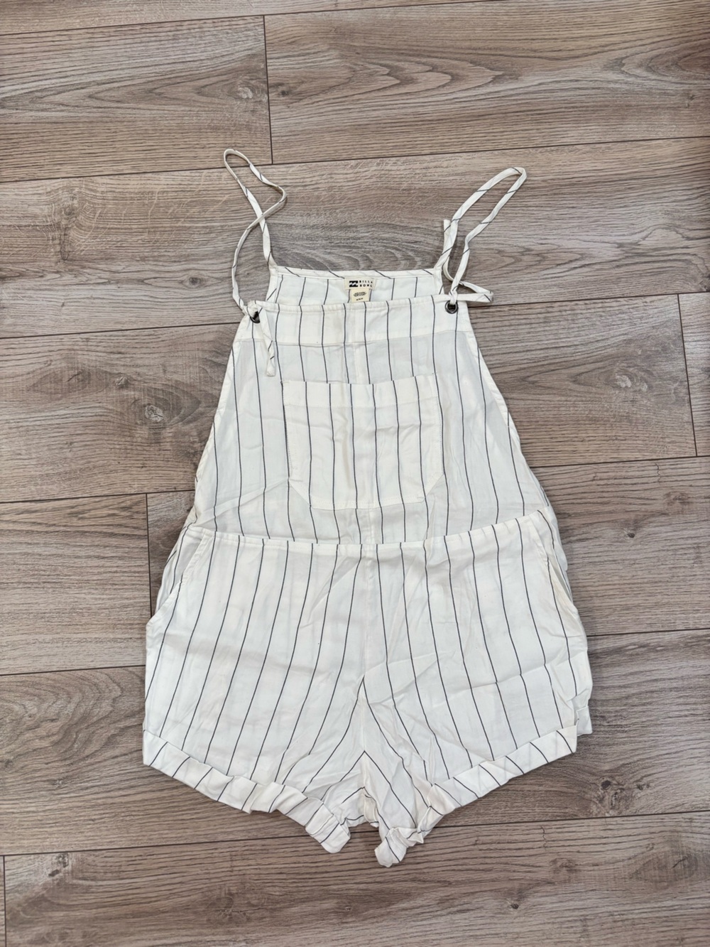 Billabong White Pinstripe Tie Strap Romper